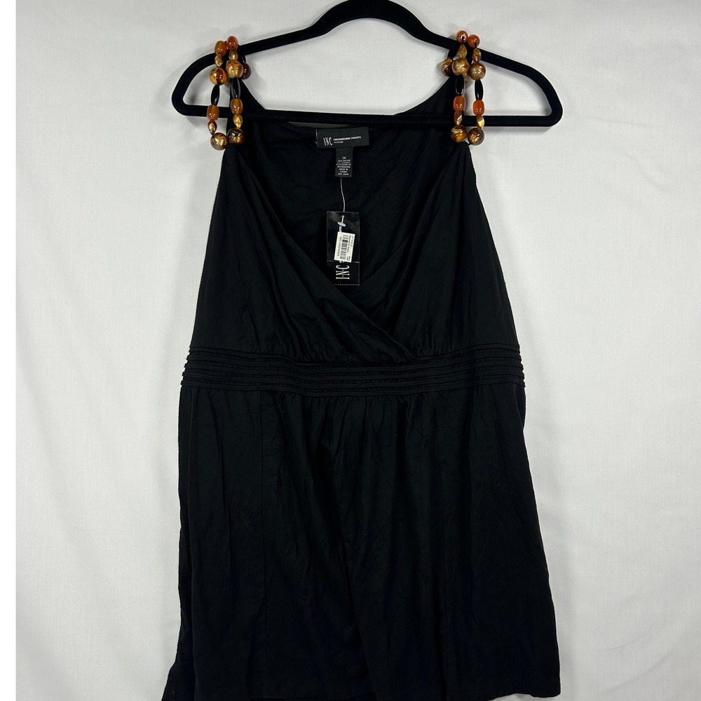NWT INC International Concepts Black Beaded Strap Top 1X